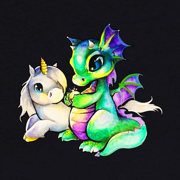 Unicorn and Dragon Awesome Graphic T shirt by TeeLovely